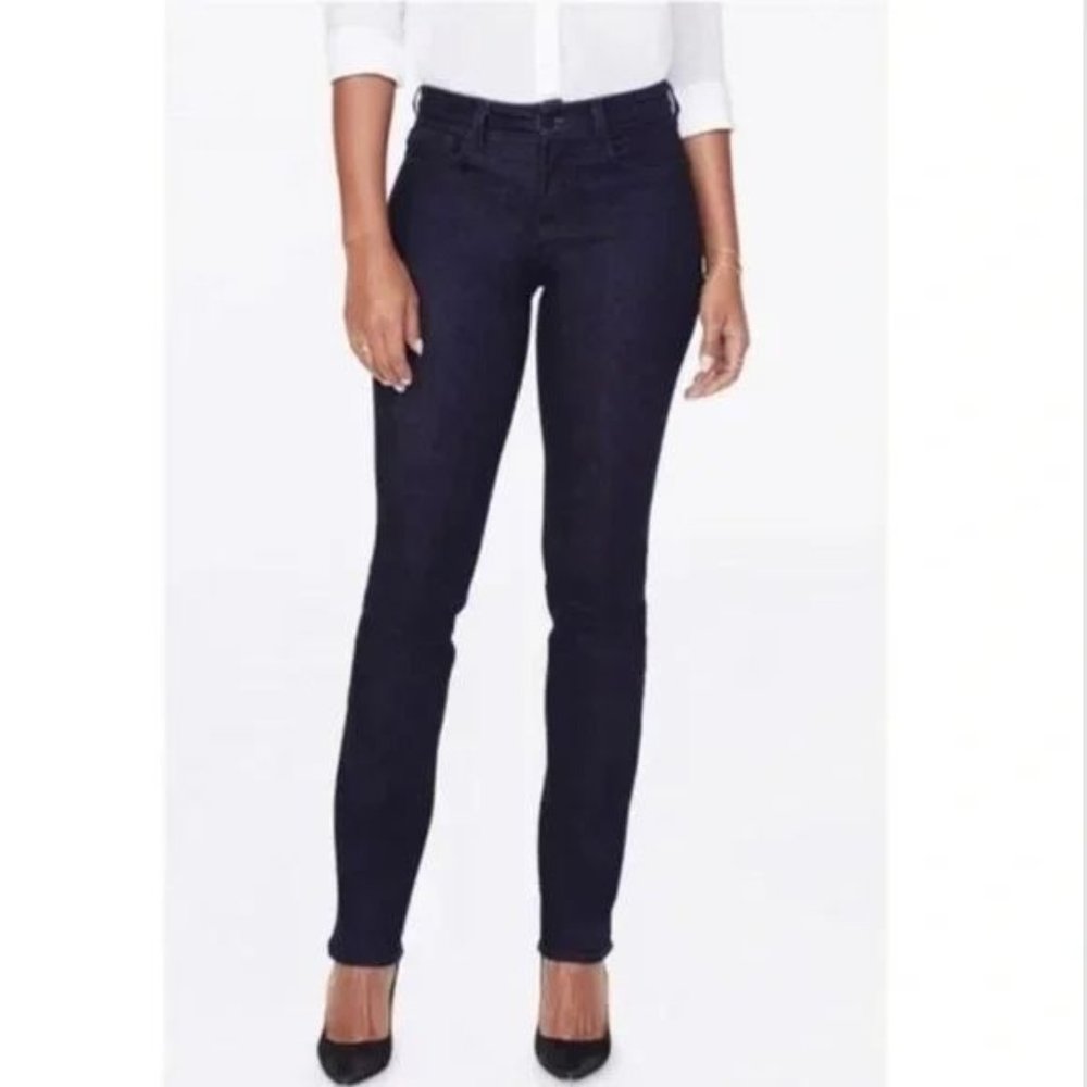 NYDJ Marilyn Straight Leg Denim Jeans 731T Rinse Dark Blue 6